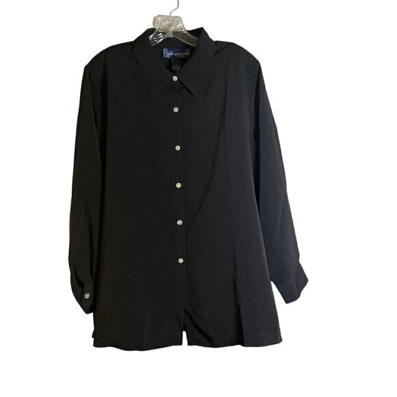 NWT Susan Graver Women's Black Crinkle Peachskin Big Shirt Size 1X - Picture 2 of 12